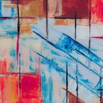 Colorful abstract acrylic painting with vivid textures on canvas.